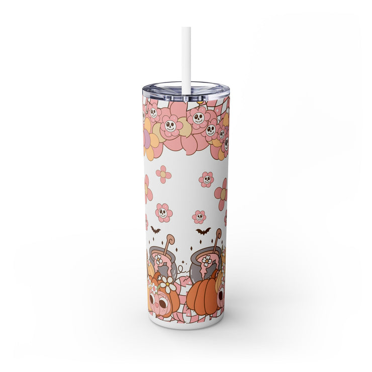 Halloween Boho Ghost Skinny Tumbler With Straw
