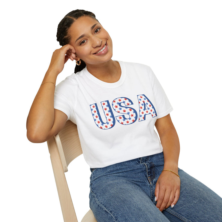 Red White and Blue USA with Stars Graphic T-Shirt