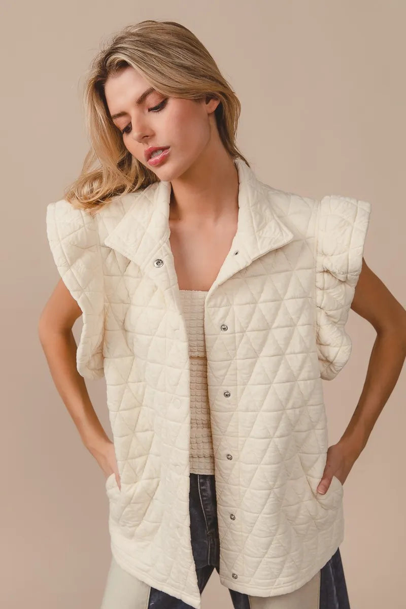 新品タグ付き　RUE FRILL KNIT bibiy. BiBi Quilting Knit Ruffle Sleeve Vest – bohopretty.com