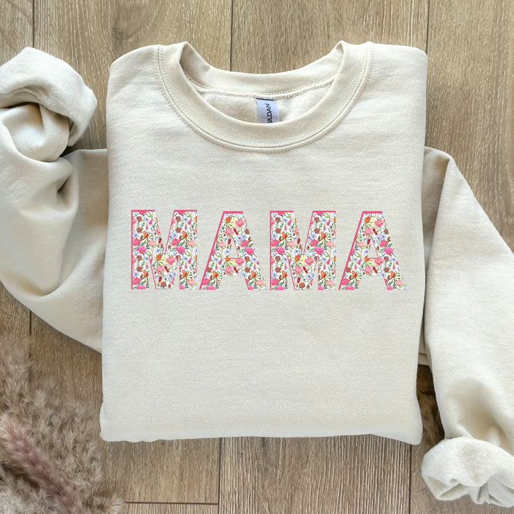 Sweet Floral Mama Graphic Sweatshirt.&nbsp; Perfect for the Girl Mom or just the mom who is girlie!&nbsp; The sweet floral design has a vintage chic and feminine feel.&nbsp; Purchase for yourself or as a gift!&nbsp; Would make a great gift for baby showers, new mom gift, Mother's Day, or just because!