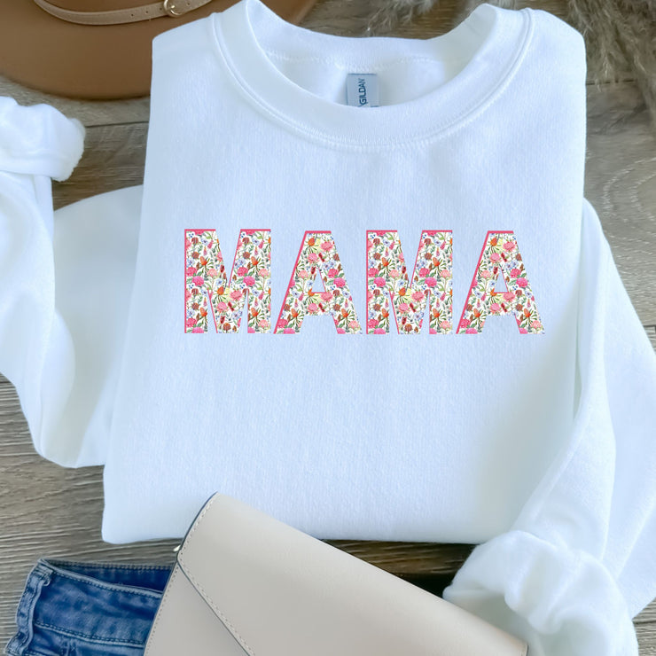 Sweet Floral Mama Graphic Sweatshirt.&nbsp; Perfect for the Girl Mom or just the mom who is girlie!&nbsp; The sweet floral design has a vintage chic and feminine feel.&nbsp; Purchase for yourself or as a gift!&nbsp; Would make a great gift for baby showers, new mom gift, Mother's Day, or just because!