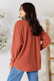 Soft Drop Shoulder Long Sleeve Blouse with Pockets