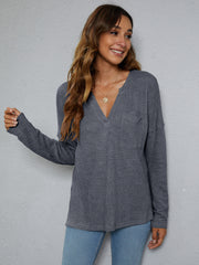 Dropped Shoulder High-Low Waffle-Knit Top