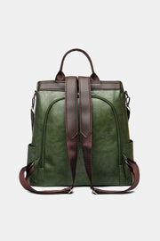 Contrast Color Faux Leather Backpack