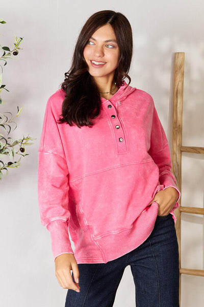 Pink Long Sleeve Hoodie with Pockets