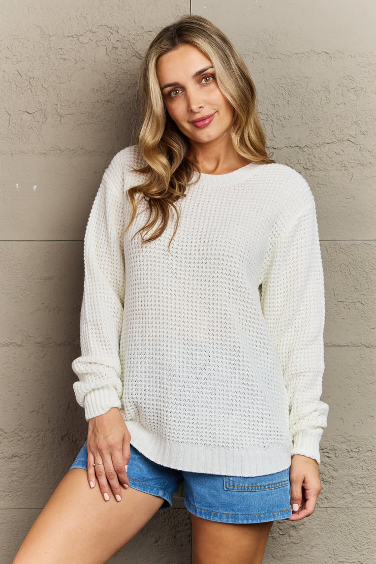 Crisp Air Waffle Sweater Pullover in Ivory