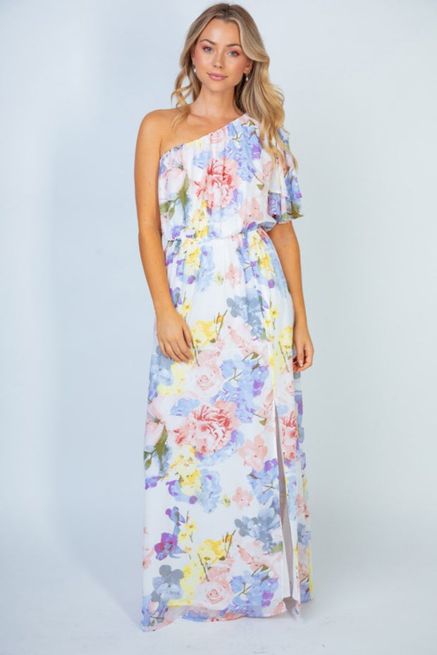 Garden Diva Floral One-Shoulder Maxi Dress