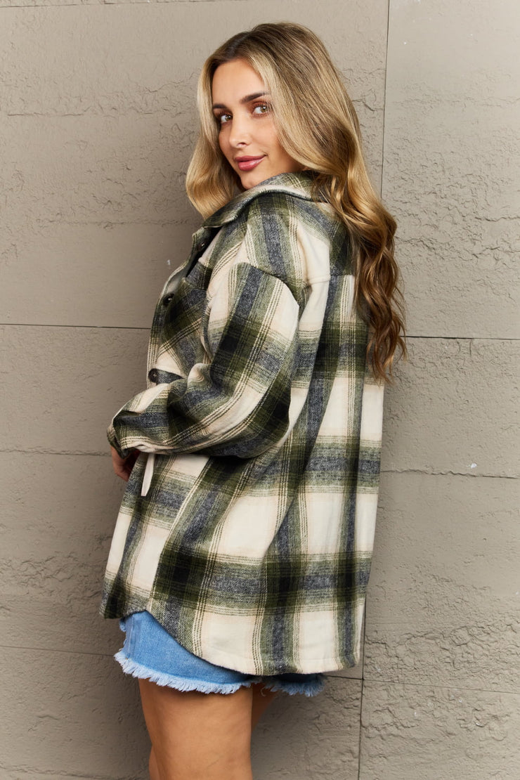 By The Fireplace Oversized Plaid Shacket in Olive