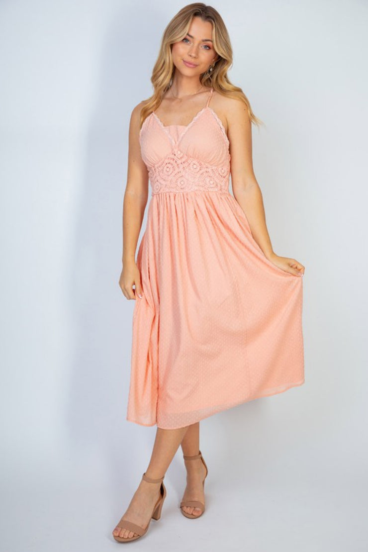 Angelic Vibes Full Size Sleeveless Midi Dress in Peach