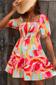 Multicolored Smocked Mini Dress