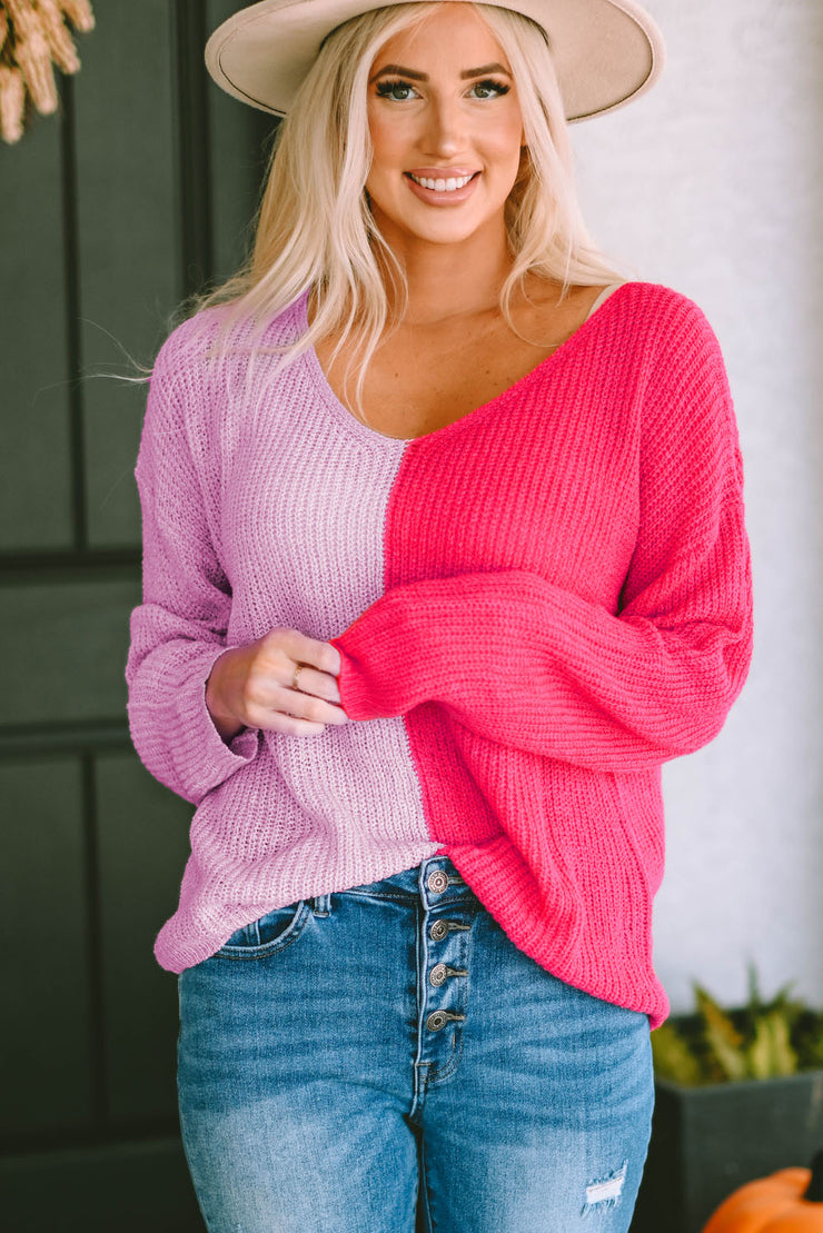 Pop of Pink Long Sleeve Pullover Sweater