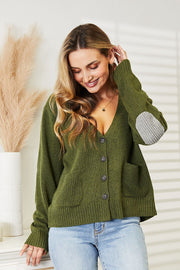 Long Sleeve V Neck Button Down Cardigan With Elbow Patches
