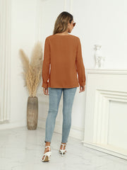 Roll-Tap Long Sleeve V-Neck Buttoned Blouse