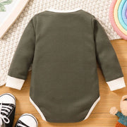 Baby Contrast Trim Waffle-Knit Long Sleeve Bodysuit