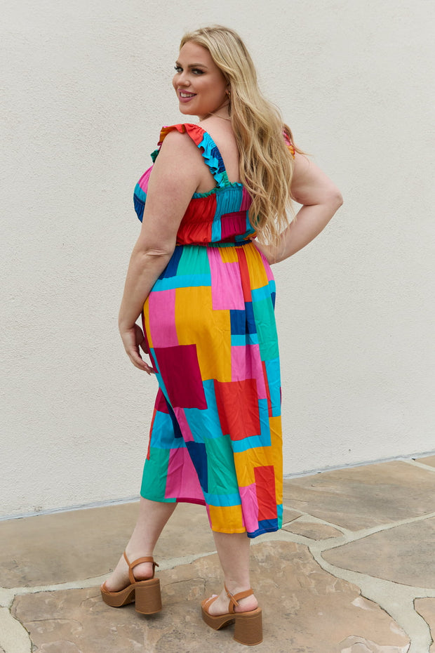 Multicolored Square Print Summer Dress