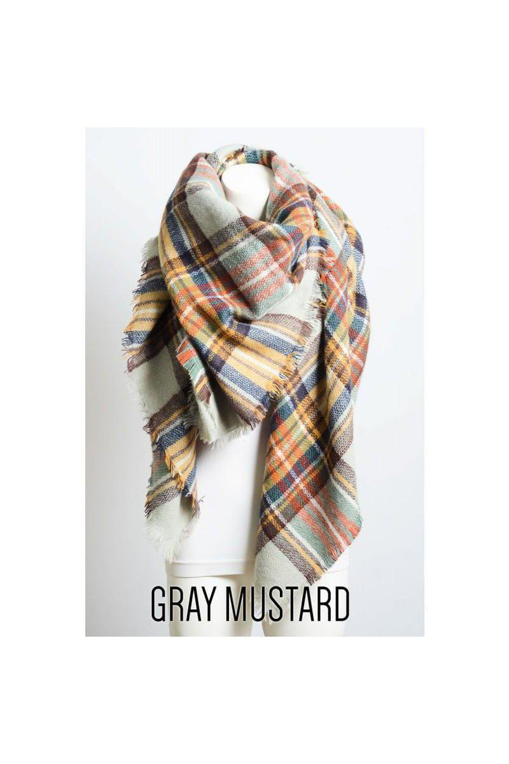 classic plaid blanket scarf gray mustardboho pretty boutique women winter scarf accessories