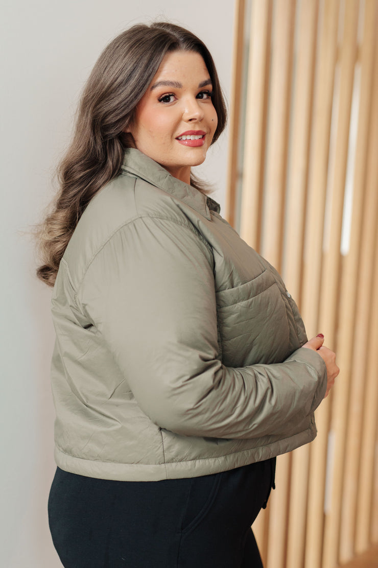 Hear Me Out Lightweight Puffer Jacket in Olive