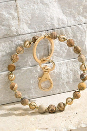 Stone with Beads Key Ring Chain Bracelet, Bangle, Bracelet, Key Chain, Brown, Jasper, .jpg