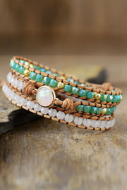 Crystal & Opal Triple-Layered Beaded Bracelet