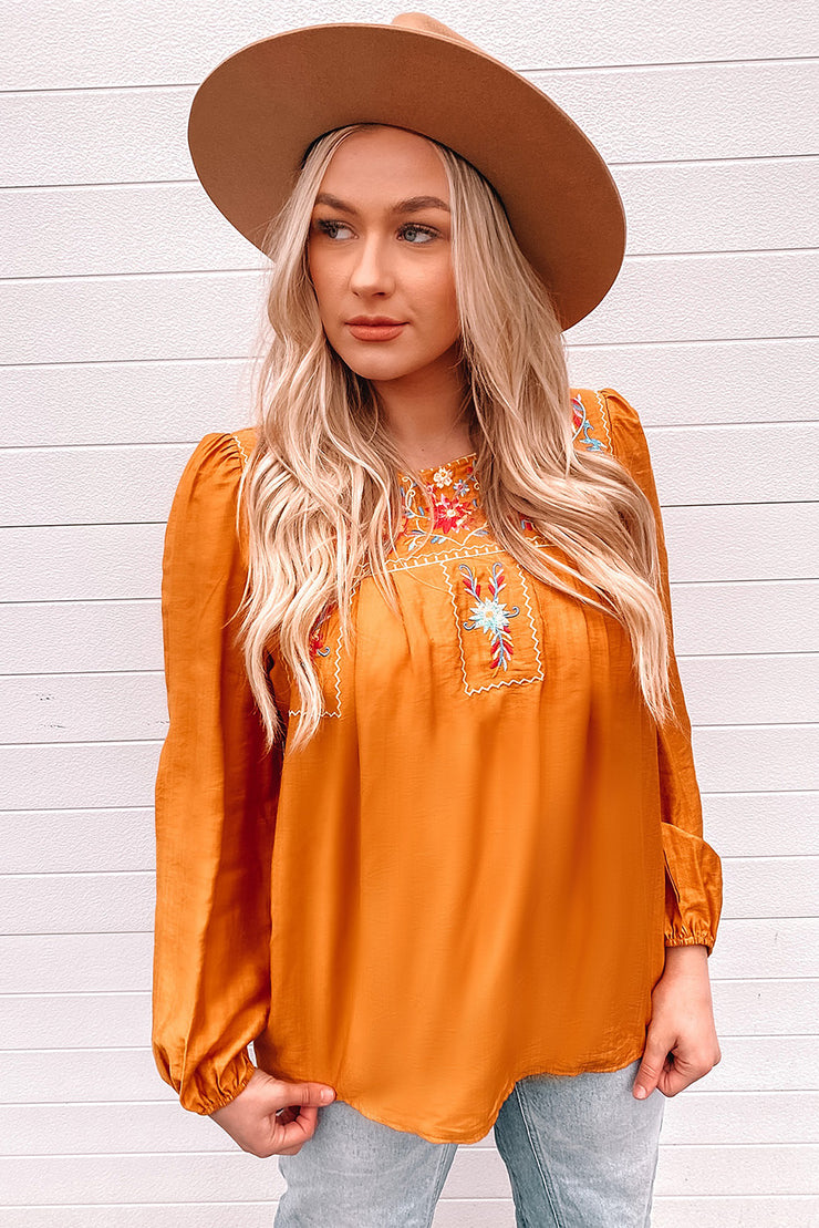 Embroidered Puff Sleeve Blouse