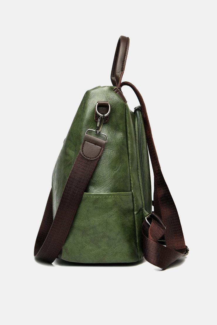 Contrast Color Faux Leather Backpack