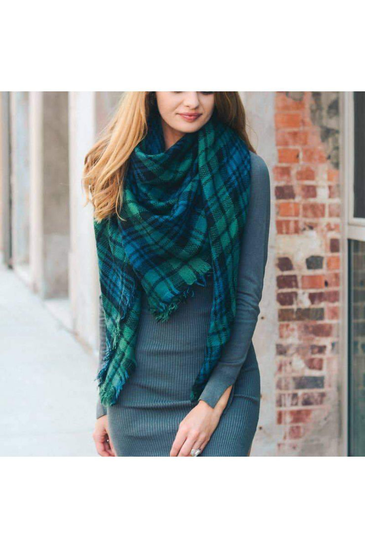 green blue classic plaid scarf boho pretty boutique women winter scarf accessories