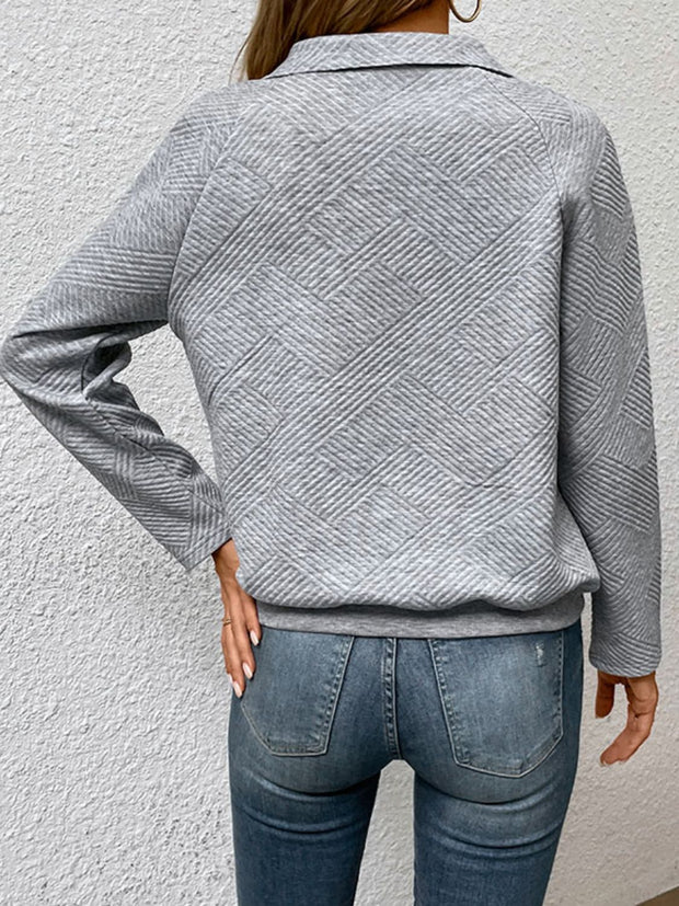 Raglan Sleeve Collared Neck Sweatshirt with Pocket