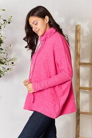 Hot Pink Drawstring Mock Neck Sweater