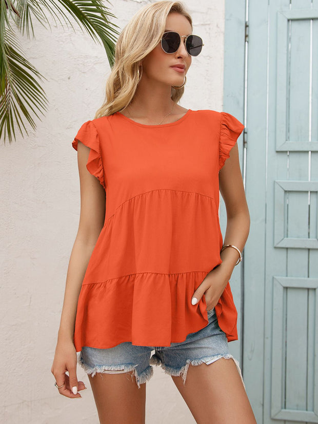 Flutter Sleeve Tiered Blouse
