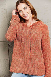 Rib-Knit Drawstring Hooded Sweater