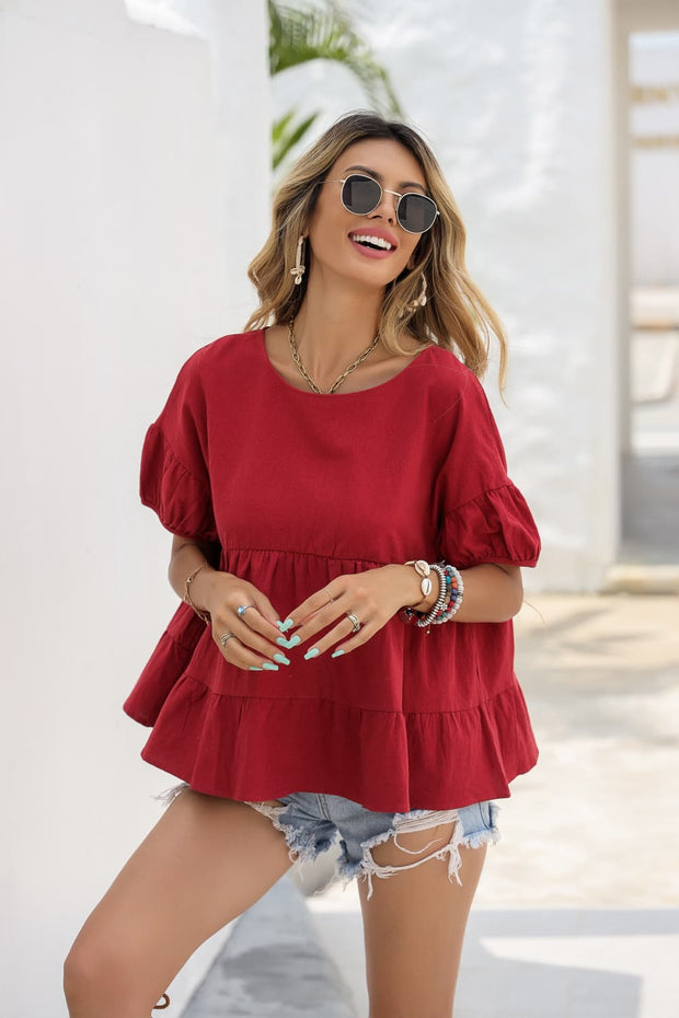 Short Sleeve Tiered Blouse