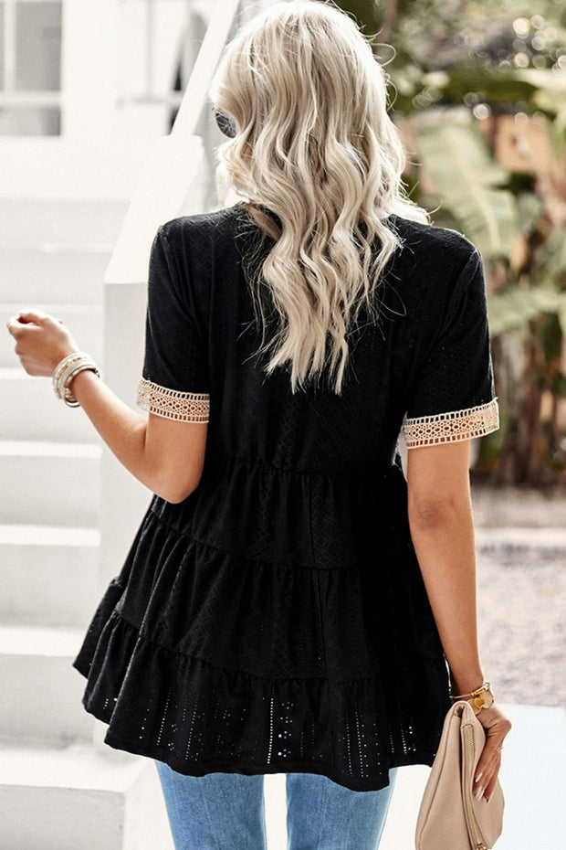 Contrast Short Sleeve Tiered Blouse