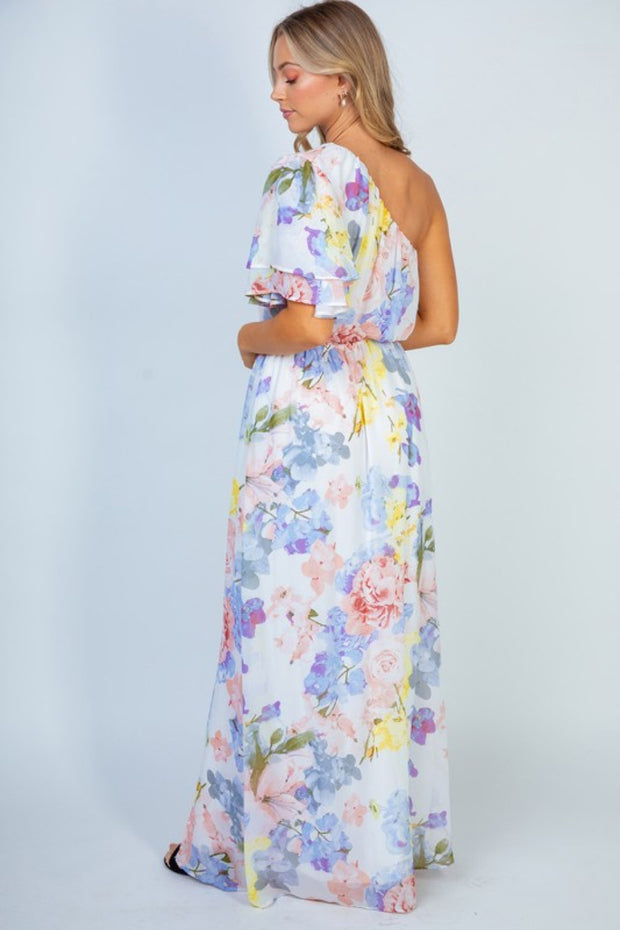 Garden Diva Floral One-Shoulder Maxi Dress