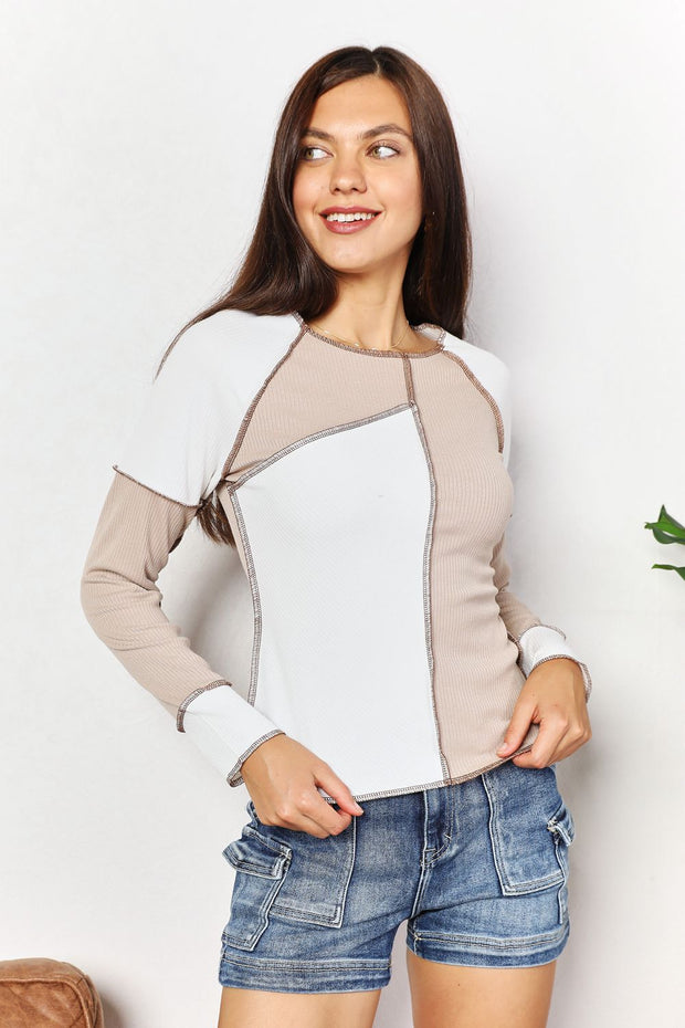 Cool and Casual Color Block Exposed Seam Top