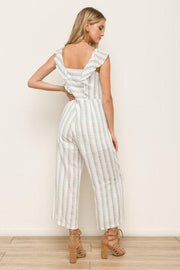 Ruffle Sleeve Stripe Jumpsuit   100% Rayon  Lining 100% Cotton