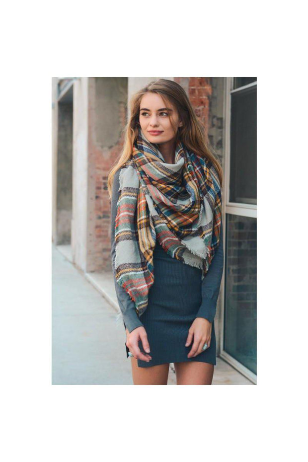 classic plaid gray mustard scarf boho pretty boutique women winter scarf accessories